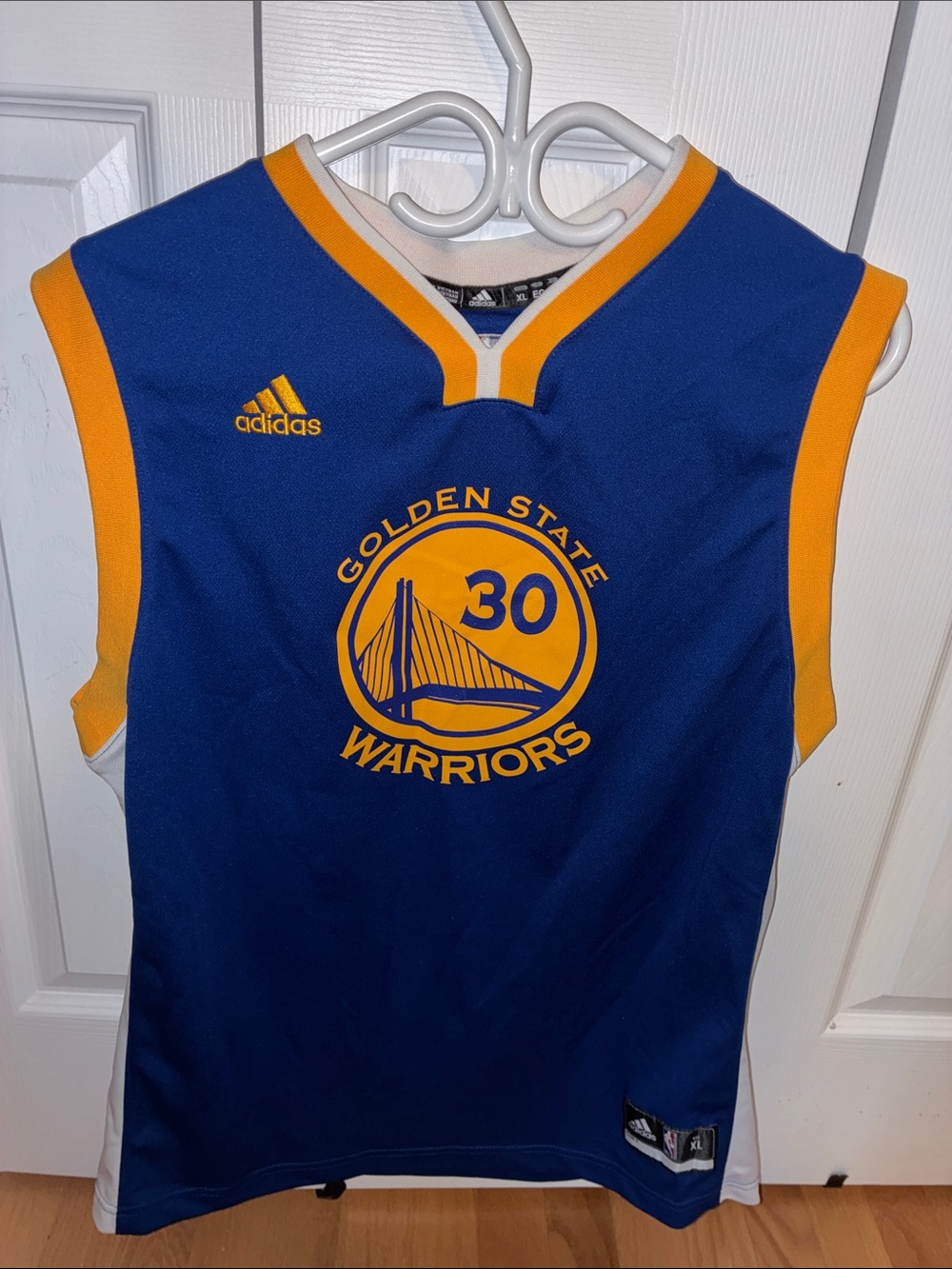 Adidas Blue and Yellow Golden State Warriors Kids Jersey XL fits like Mens Small